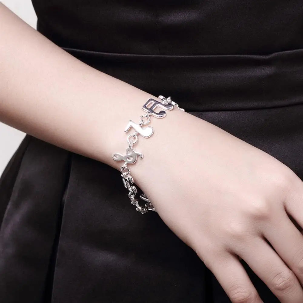 Heiß feine Musiknote Kette 925 Sterling Silber Armbänder für Damen Hochzeitsfeier Mädchen Studentin Weihnachtsgeschenke Mode Schmuck
