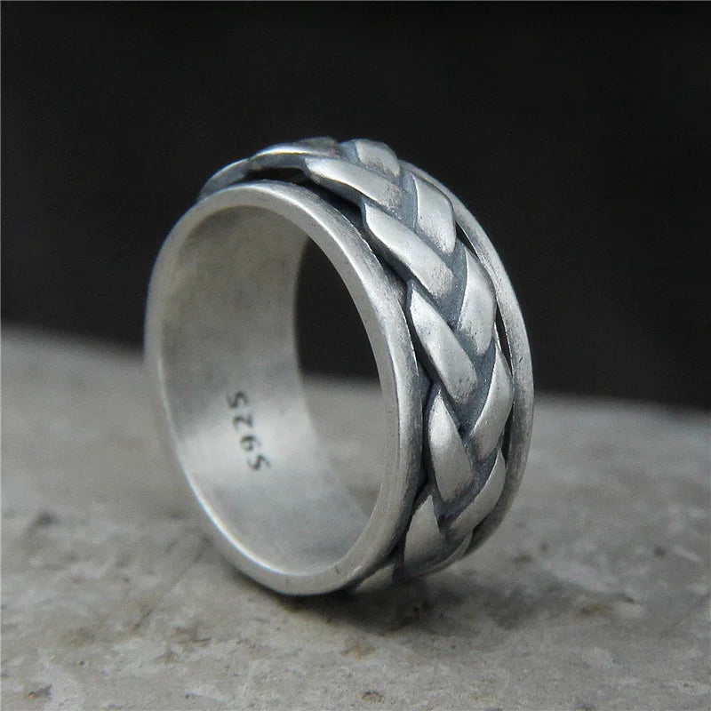 Echte 925 Sterling Silber Ringe für Männer und Frauen Drehring Matt geflochten gedrehtes Seil Retro Antik Stil