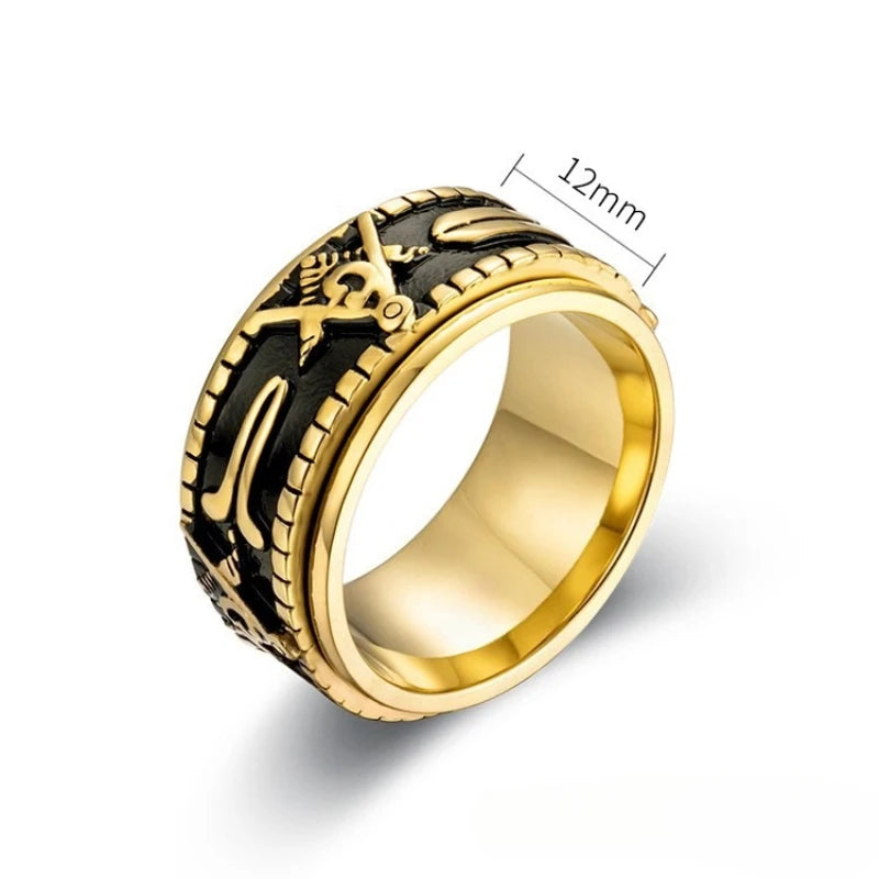 Freemasonry Geometric Rings Rotatable Titanium Steel Men's Large Ring Fashion Jewelry