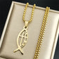Ichthys Jesus Fisch Kreuz Christus Gott Anhänger Halskette für Frauen Männer Edelstahl Goldfarbe Christliche Kette Schmuck N1482S02