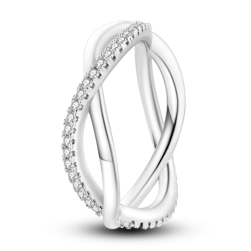 Ringe für Frauen 925 Silberfarbe Zirkon Wickellinie Geometrischer Sternring Verlobung Hochzeit Romantisches Valentinstag Feinschmuck Geschenk