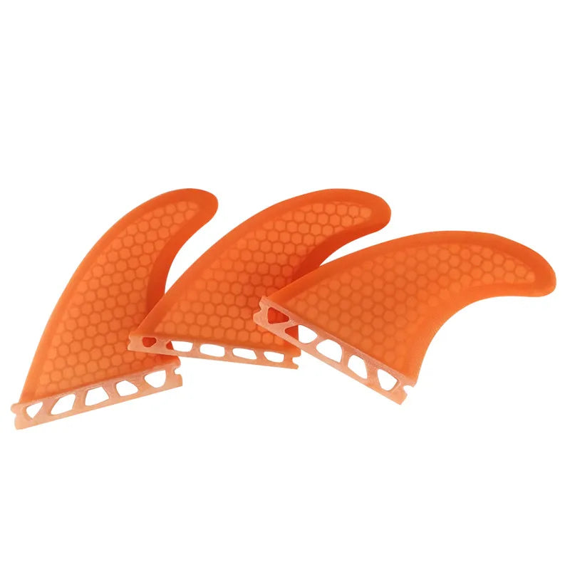 Surfbrett Flossen Set Tri Finnen UPSURF Future S/M/L Honeycomb Fiberglas Orange/Gelb/Blau/Grau/Grün mit schwarzem Logo Funboard Finnen