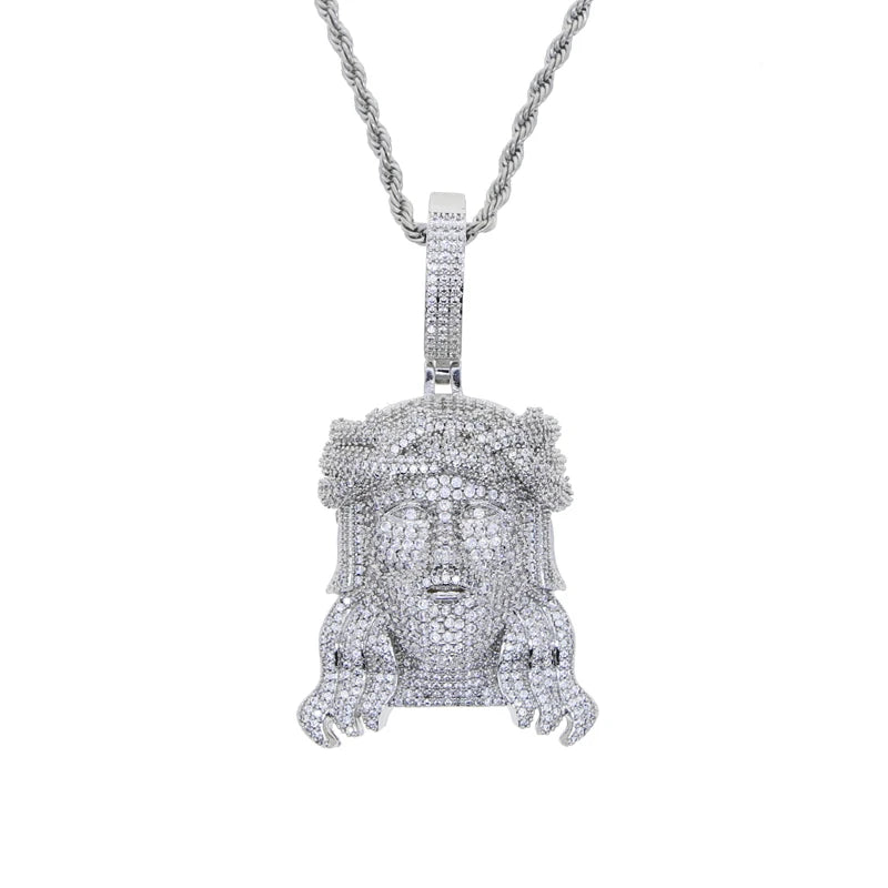 2024Neu Zweifarbig Roségoldfarbe Hip Hop Jesus Christus Kopf Anhänger Mikro Pavé 5A Zirkonia CZ Iced Out Herren Mode Schmuck
