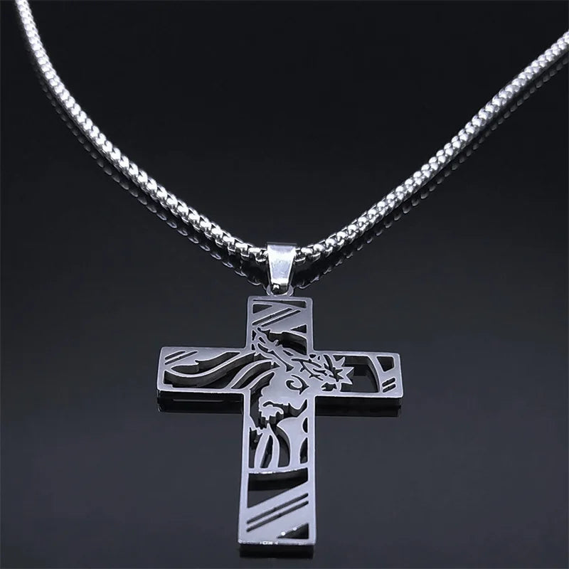 Christ Gott Kreuz Jesus Dornenkrone Kette Halskette Herren Edelstahl Kruzifix Halskette Schmuck colar masculino N7074S02