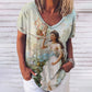 3D Printed T Shirts for Women Summer V-Neck Short Sleeved Tee Vintage Jesus Christ Women's T-Shirt Casual Streetwear Top Shirt