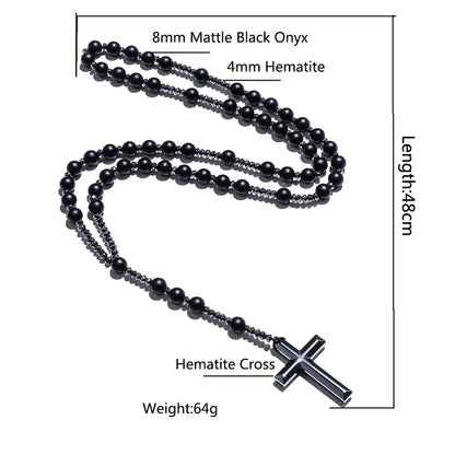 8mm Natursteinperlen Hämatit Kreuzanhänger für Herren Damen Katholische Christus Rosenkranz Kreuzanhänger Halskette Dropshipping