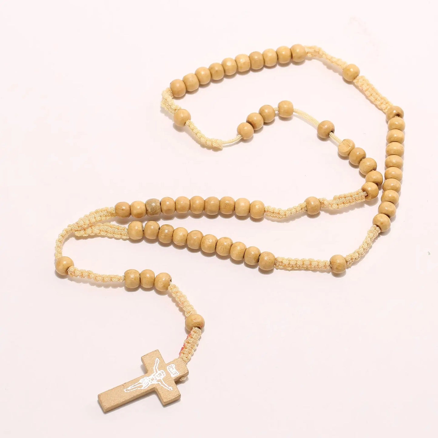 Christus Jesus Holzperlen 8mm Rosenkranz Perle Kreuz Anhänger Geflochtene Seilkette Halskette Religiöse Orthodoxe Gebets Schmuckkette Dekor