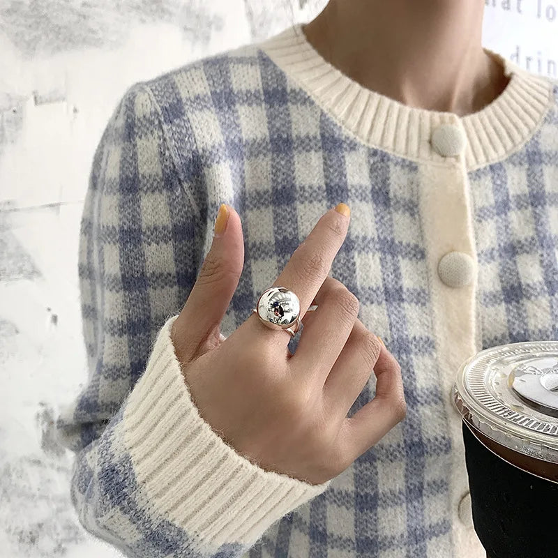 925 Sterling Silber Unregelmäßige Runde Geometrische Ringe Für Frauen Paare Mode Kreative Einfache Temperament Schmuck Accessoires