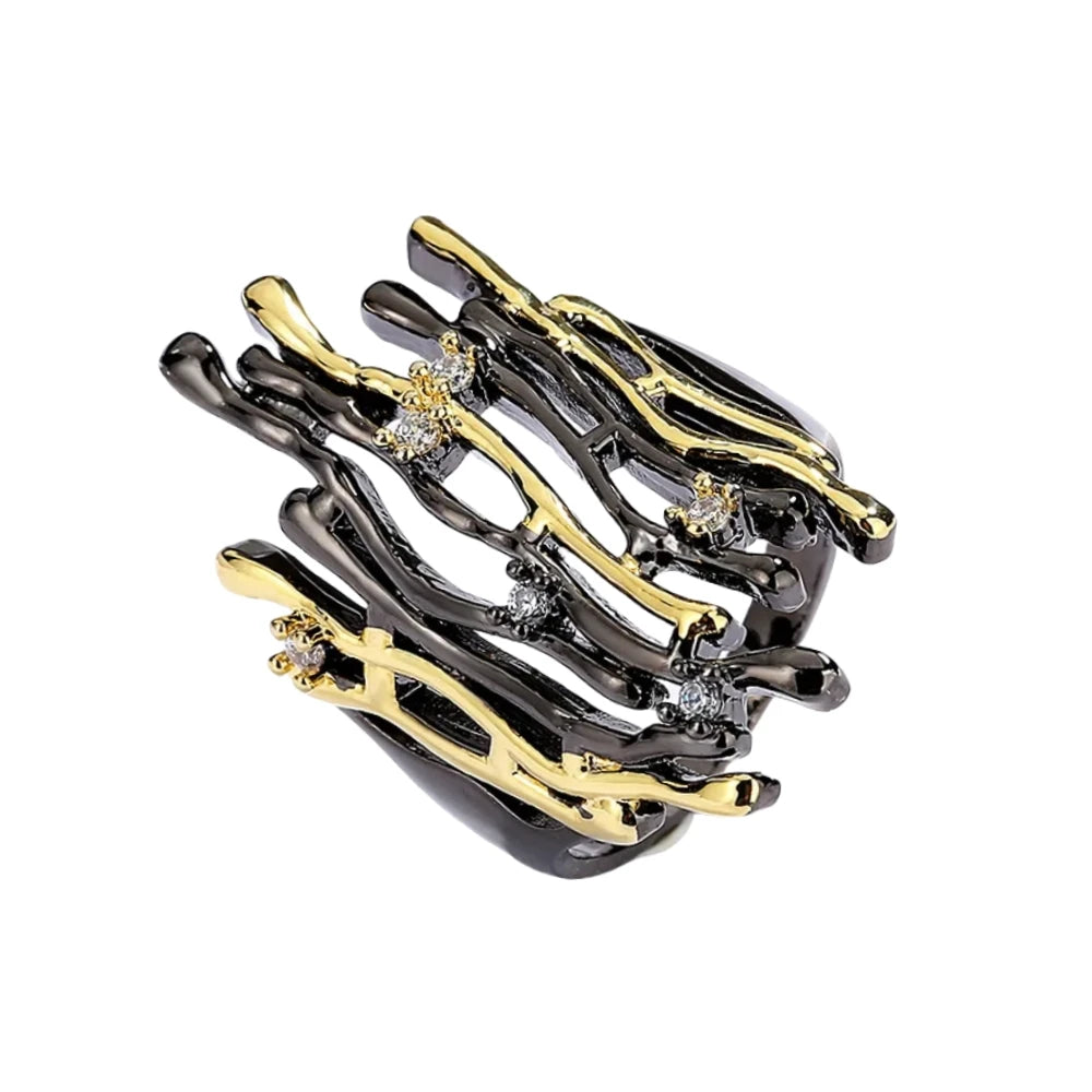 Ringe für Frauen Geometrische Hohle Unregelmäßige Astform Damen Schmuck Mode Party Geschenk Schwarz Gold Farbe Accessoires