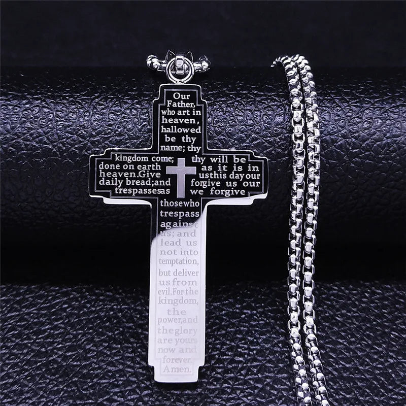 HNSP Edelstahl Bibel Großes Kreuz Halskette Anhänger für Herren Schmuck Religion Zubehör