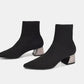 Autumn Winter Women's Knit Elastic Socks Boots Pointed Toe Chunky Heel Boots Black Fashion Ankle Chelsea Boots