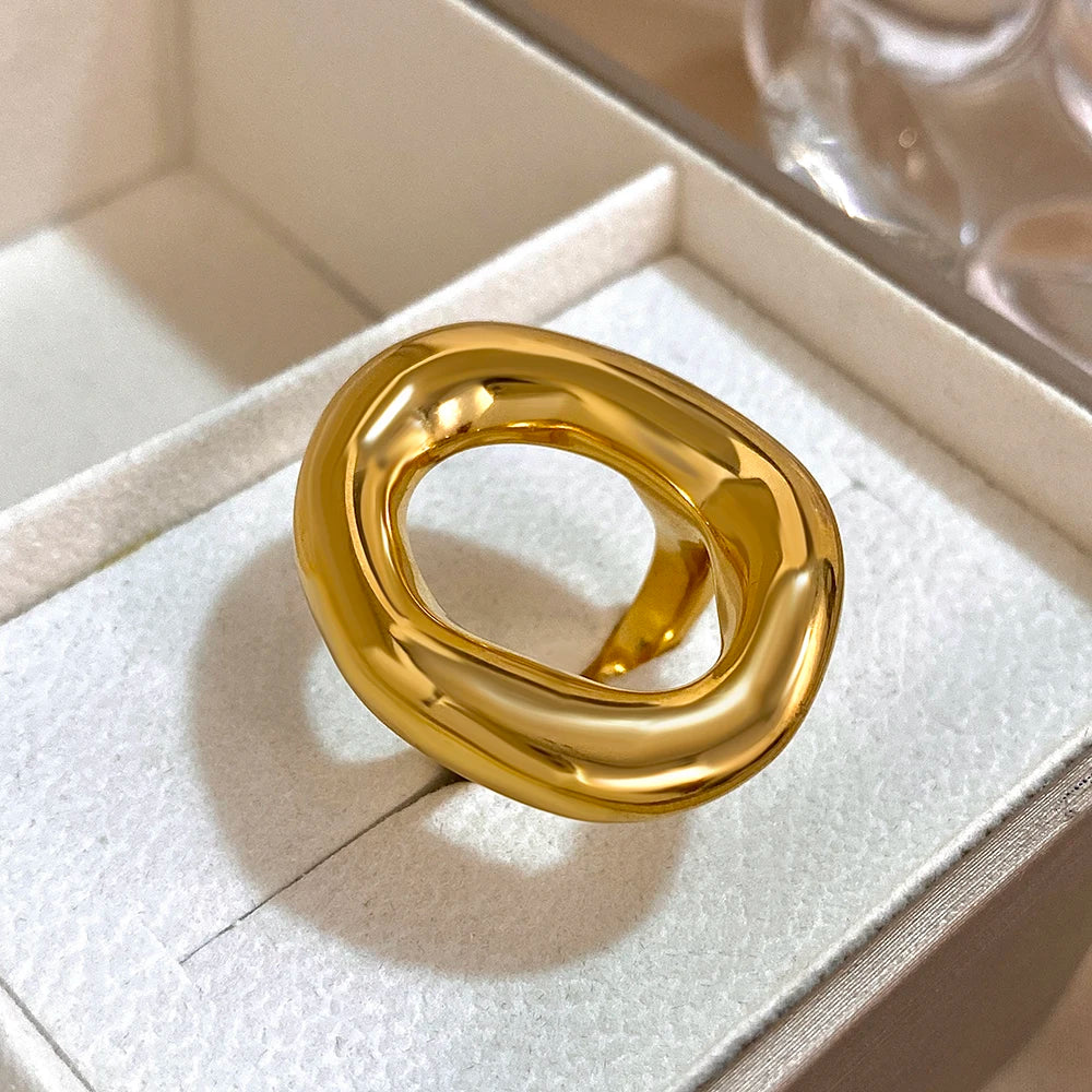 Unregelmäßige geometrische Kreisringe für Damen und Herren, modische klobige vergoldete Edelstahl-Fingerringe, einzigartiges Design-Schmuck
