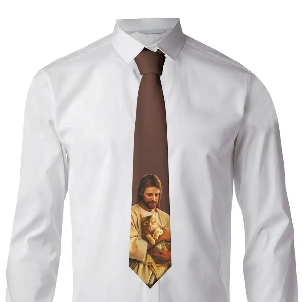 Christus und seine Katze Unisex Krawatte Seidenpolyester 8 cm breit Jesus Krawatte für Herren Accessoires Krawatte Hochzeit Büro