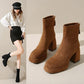 2024 Damenmode High-Heel Stiefel Winter Neuer Britischer Stil Weiche Sohle Rutschfest Laufsteg Vielseitig Warm Haltend Lederschuh