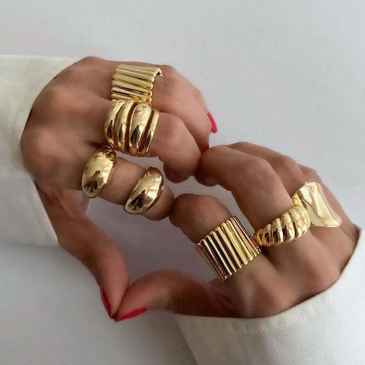 8pcs Set Minimalist Exaggerated Ripple Asymmetrical Rings For Women Gold Color Irregular Ring Set Party Daily Wear Jewelry Gifts