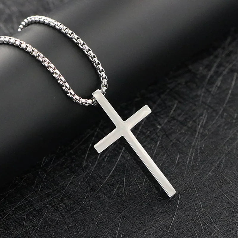 Einfache geometrische Kreuz-Anhänger-Halskette für Damen, Metallschmuck, silberfarbene Kette, Choker, Partygeschenk für Herren, Accessoires