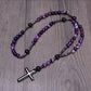 Tiger Eye Stone Bead & Hematite Cross Pendant Necklace for Men Women Catholic Christ Rosary Cross Pendant