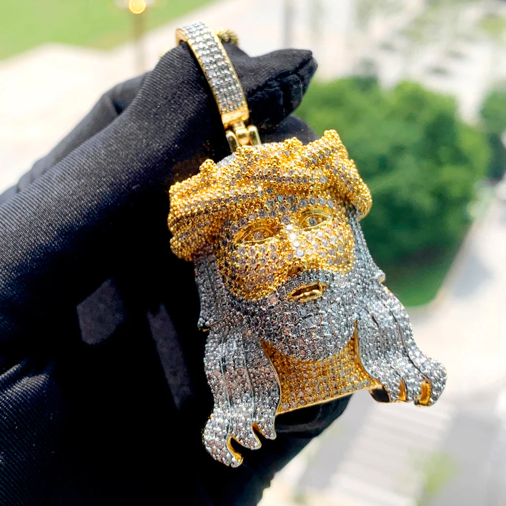 2024 New Bling  Jesus Christ Head Necklace Full Micro Paved 5A Cubic Zirconia Pendant For Men Iced Out Charm Hip Hop Jewelry
