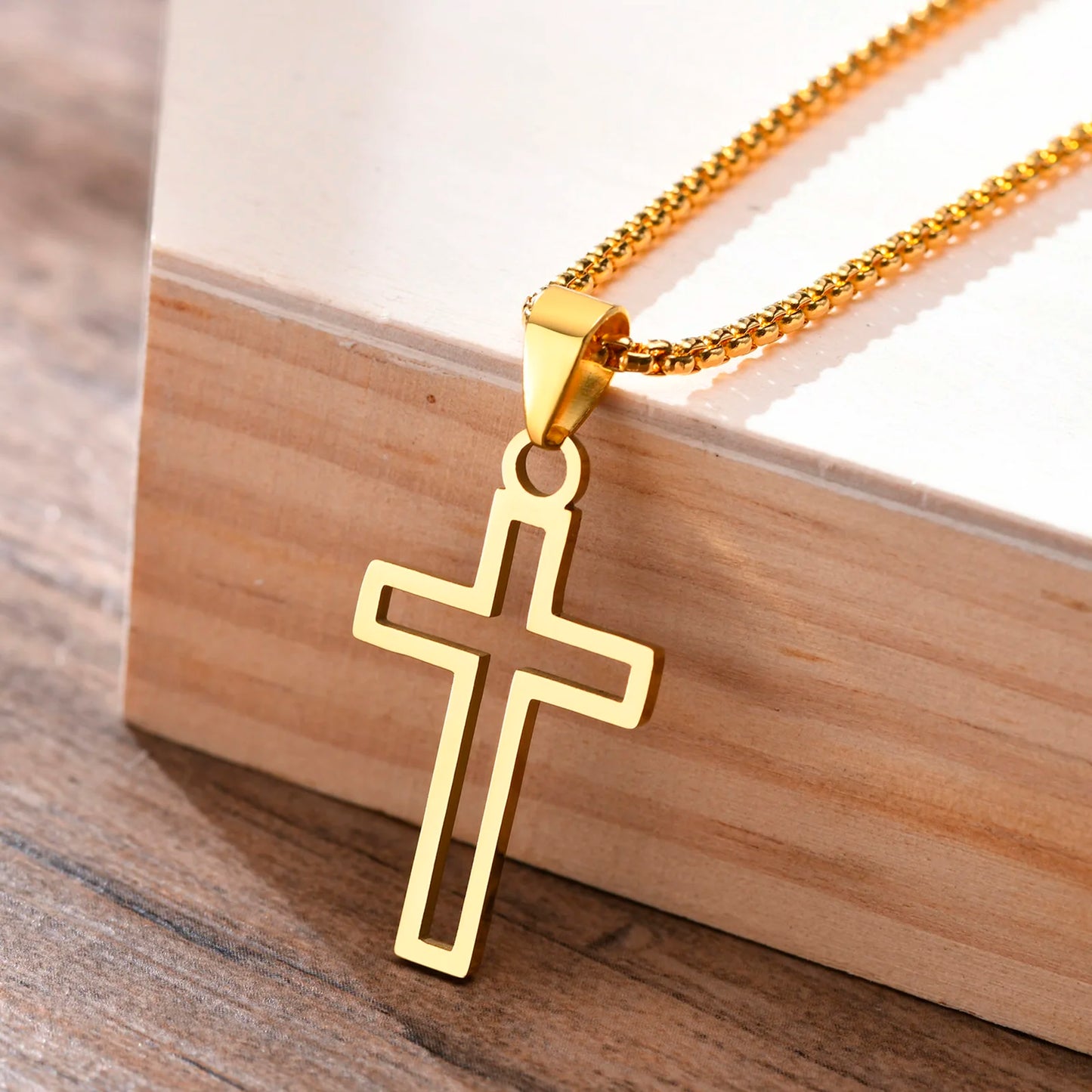 Mprainbow Mens Cutout Cross Necklaces,Waterproof Stainless Steel Hollow Cross Pendant Collar,Religious Faith Christ Gift Jewelry