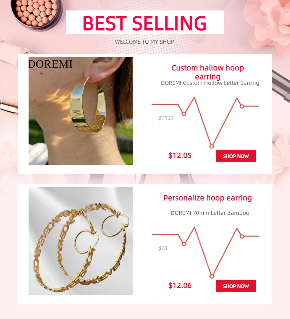 DOREMI Stainless Steel Bamboo Hoop Earrings Customize Name Earrings Bamboo Style Custom Hoop Earring With Statement Words Number