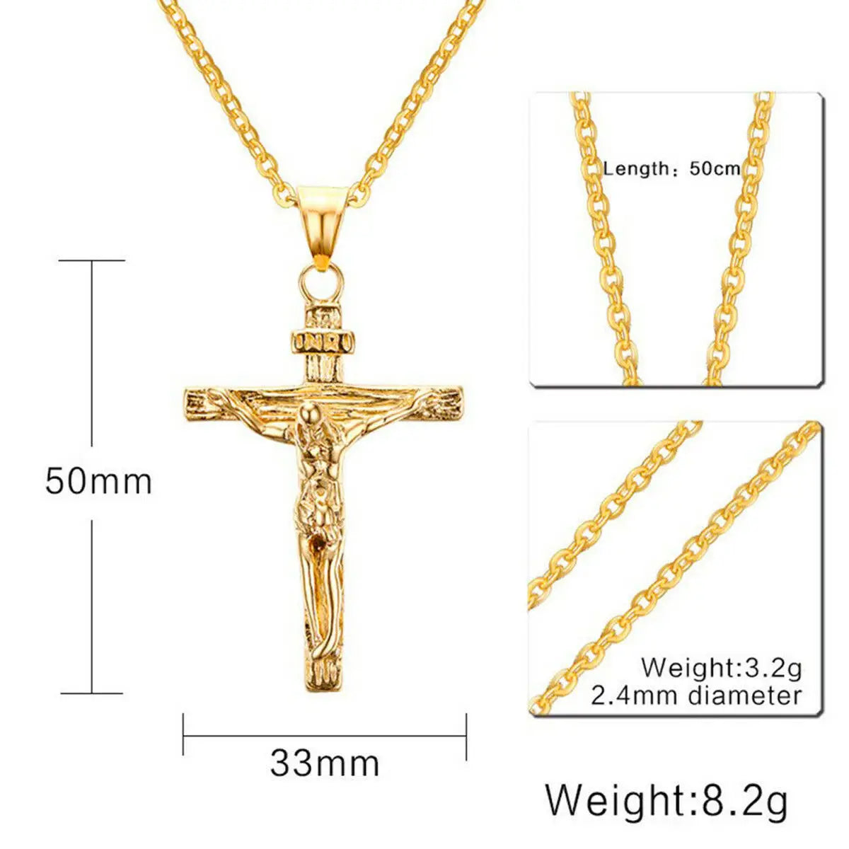 Mode Kruzifix Jesus Christus Herrenschmuck Gold Braun Silber Farbe Metall Kreuz Anhänger mit Halskette Halsketten für Damen