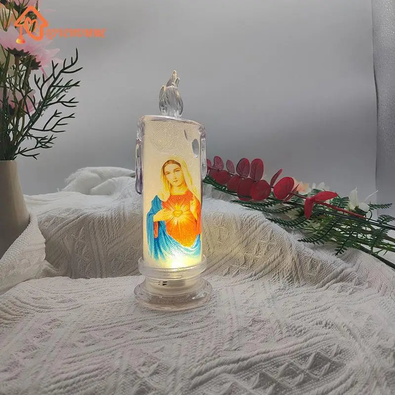 Jesus Jungfrau Christus Kerzenlampe Romantisches Teelicht Elektronische Flammenlose LED Deko