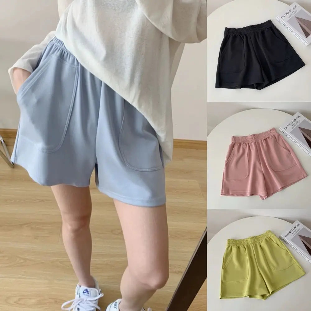 Lässige Damen-Shorts mit hoher Taille, kurze Sporthosen für den Sommer mit Tasche, lose Unterteile für Zuhause, Mädchen-Homewear, weite Sweathose