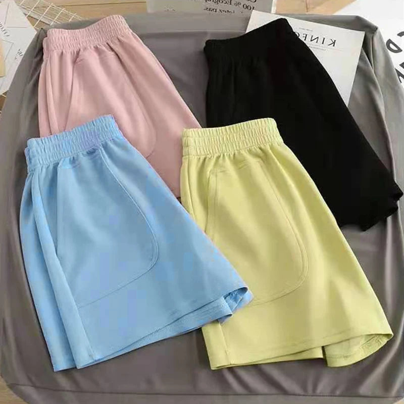 Lässige Damen-Shorts mit hoher Taille, kurze Sporthosen für den Sommer mit Tasche, lose Unterteile für Zuhause, Mädchen-Homewear, weite Sweathose