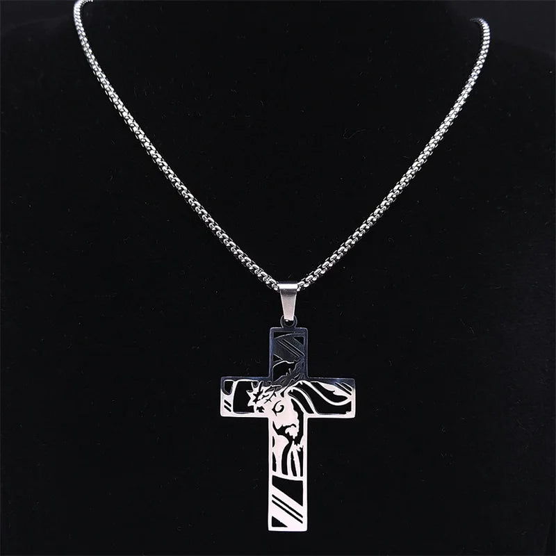 Christ Gott Kreuz Jesus Dornenkrone Kette Halskette Herren Edelstahl Kruzifix Halskette Schmuck colar masculino N7074S02