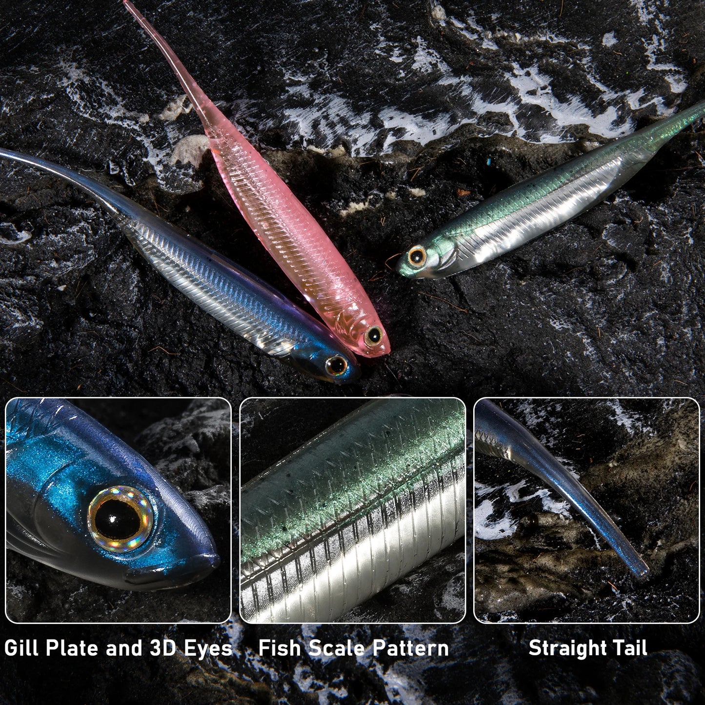 Dr.Fish 5/6 Stück Angelköder Weichplastik Silikonköder Paddelschwanz Shad Wurm Swimbait Süßwasser Barsch Forelle 70mm 80mm 100mm
