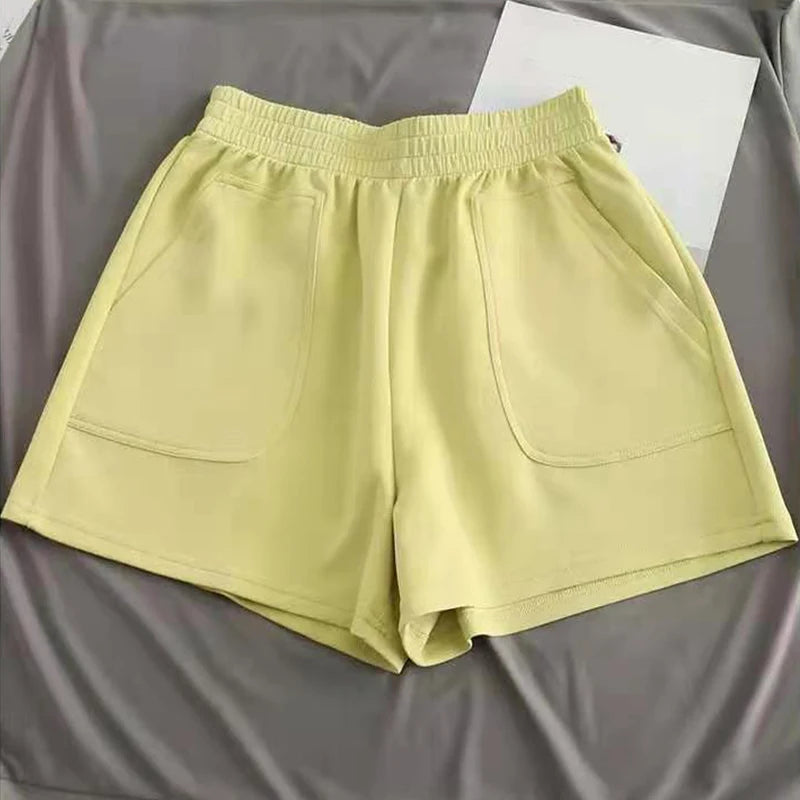 Lässige Damen-Shorts mit hoher Taille, kurze Sporthosen für den Sommer mit Tasche, lose Unterteile für Zuhause, Mädchen-Homewear, weite Sweathose