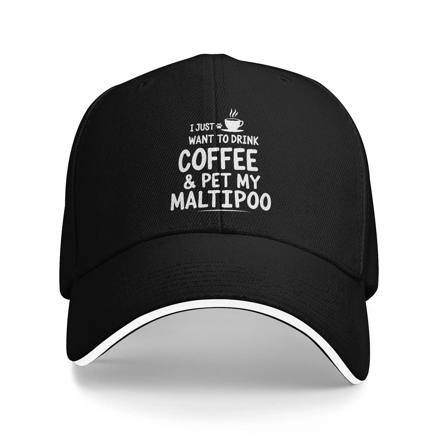 Coffee and Maltipoo Print Kids Baseball Cap Youth Sports Comfortable Casual Baseball Hat Adjustable Sandwich Brim All Seasons