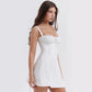 Suninheart Ein trägerloses weißes Spaghettiträger-Kleid, Mini, mit Stäbchen, elegant, zum Schnüren, Partykleider für den Urlaub, lässige Sommerkleider für Damen
