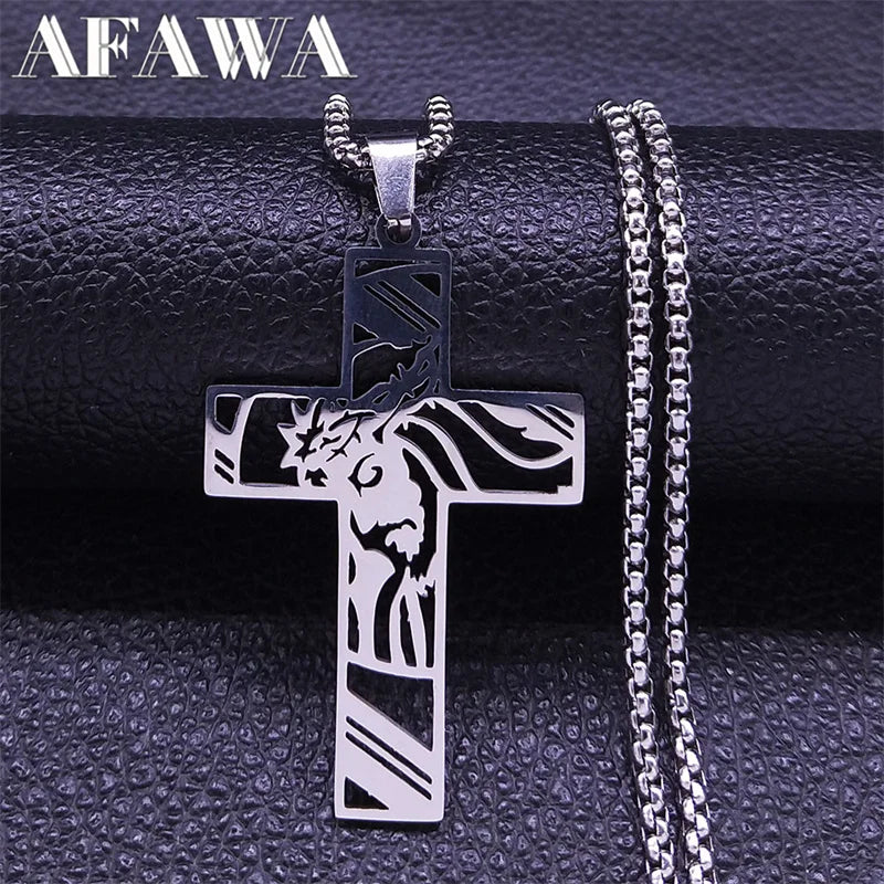 Christ Gott Kreuz Jesus Dornenkrone Kette Halskette Herren Edelstahl Kruzifix Halskette Schmuck colar masculino N7074S02