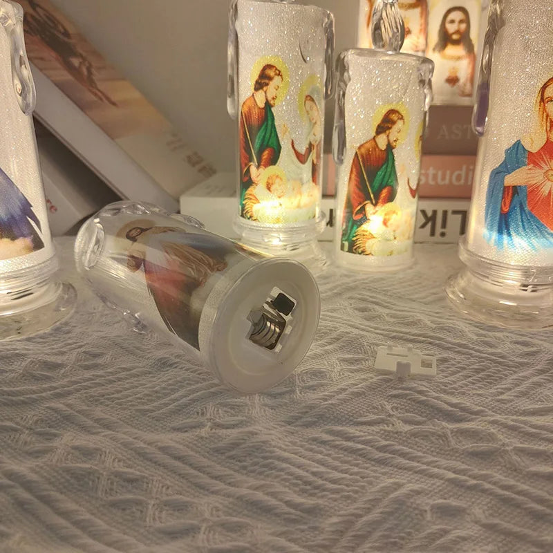 Jesus Jungfrau Christus Kerzenlampe Romantisches Teelicht Elektronische Flammenlose LED Deko