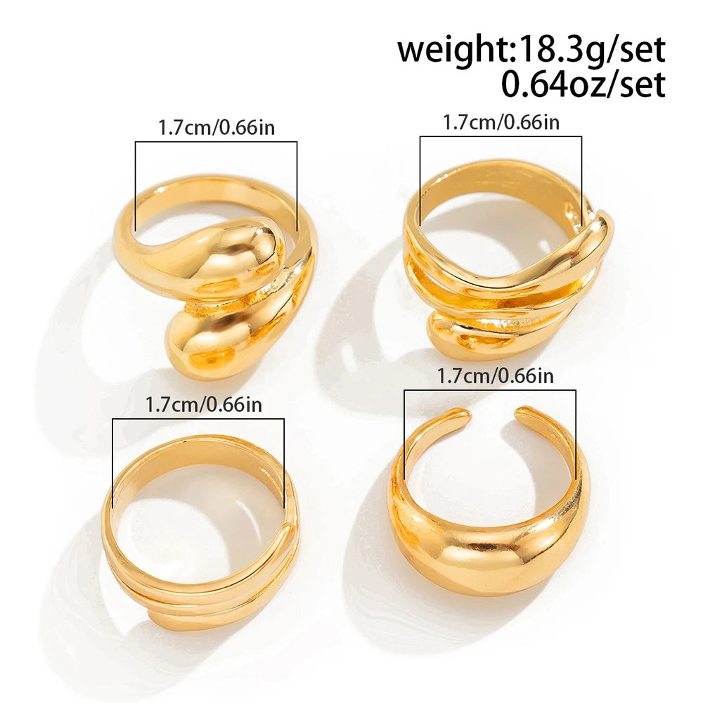 Fashion 4er-Set unregelmäßige Ringe für Frauen Punk-Persönlichkeit Gold-Silber Farbe Offene Ringe Party Täglich Weiblicher Schmuck