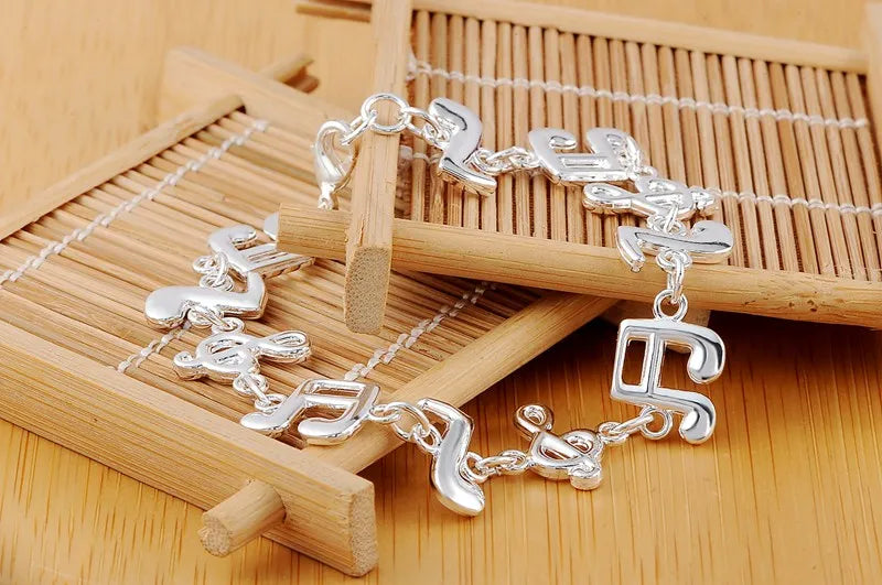 Heiß feine Musiknote Kette 925 Sterling Silber Armbänder für Damen Hochzeitsfeier Mädchen Studentin Weihnachtsgeschenke Mode Schmuck