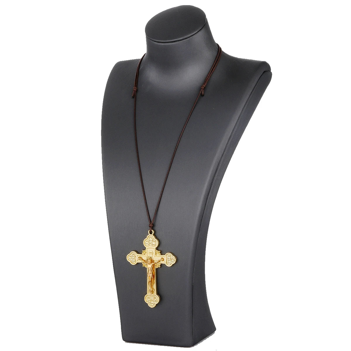 Cottvott Dreifaltigkeits-Kruzifix Jesus Christus Kreuz Anhänger Halskette Katholische verstellbare Wachsseilkette Halskette Frauen Männer Schmuck Geschenk