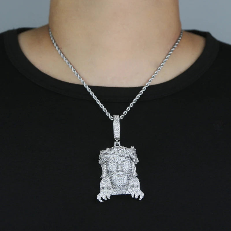 2024Neu Zweifarbig Roségoldfarbe Hip Hop Jesus Christus Kopf Anhänger Mikro Pavé 5A Zirkonia CZ Iced Out Herren Mode Schmuck