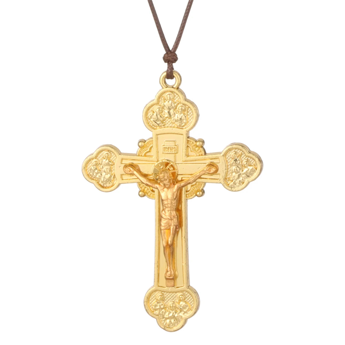 Cottvott Dreifaltigkeits-Kruzifix Jesus Christus Kreuz Anhänger Halskette Katholische verstellbare Wachsseilkette Halskette Frauen Männer Schmuck Geschenk