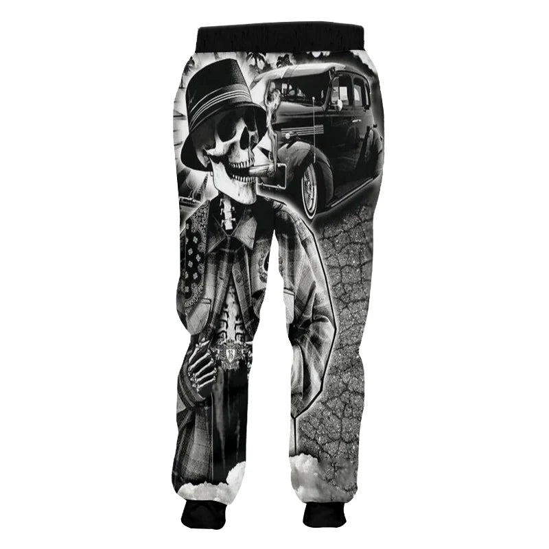 3D-Druck Totenkopf rauchend Lässige Y2K-Hose Herren Jogginghose Neu Coole Sweat-Jogger Harem Herren Volle Länge Hombre Kapuzen-Golfshirt