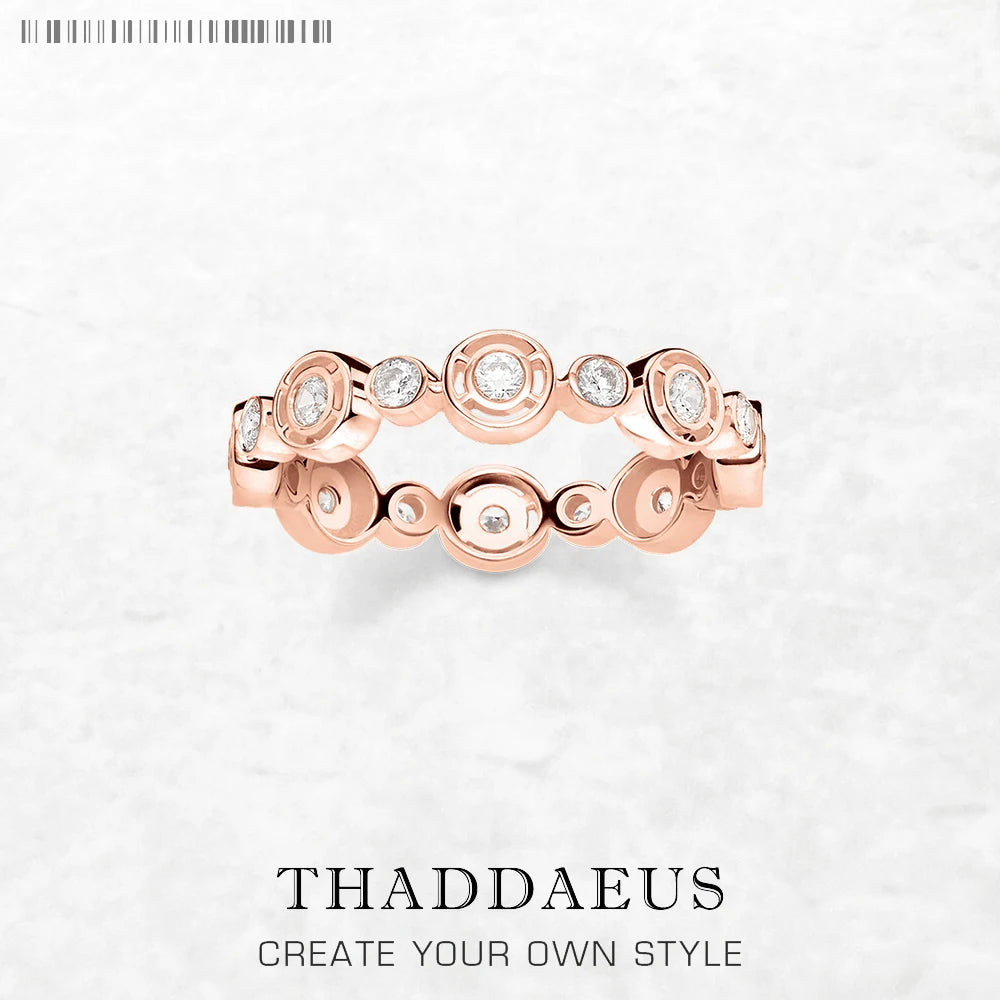 Round Circles Rose Gold Ring Fine Jewerly For Women Spring Brand New Romantic Gift In Real 925 Sterling Silver