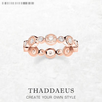Round Circles Rose Gold Ring Fine Jewerly For Women Spring Brand New Romantic Gift In Real 925 Sterling Silver