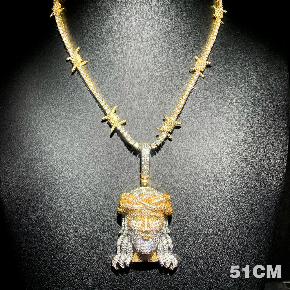 2024 New Bling  Jesus Christ Head Necklace Full Micro Paved 5A Cubic Zirconia Pendant For Men Iced Out Charm Hip Hop Jewelry