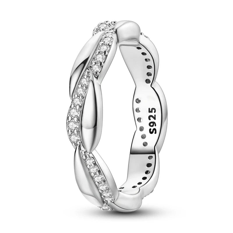 Ringe für Frauen 925 Silberfarbe Zirkon Wickellinie Geometrischer Sternring Verlobung Hochzeit Romantisches Valentinstag Feinschmuck Geschenk