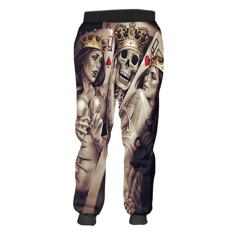3D-Druck Totenkopf rauchend Lässige Y2K-Hose Herren Jogginghose Neu Coole Sweat-Jogger Harem Herren Volle Länge Hombre Kapuzen-Golfshirt