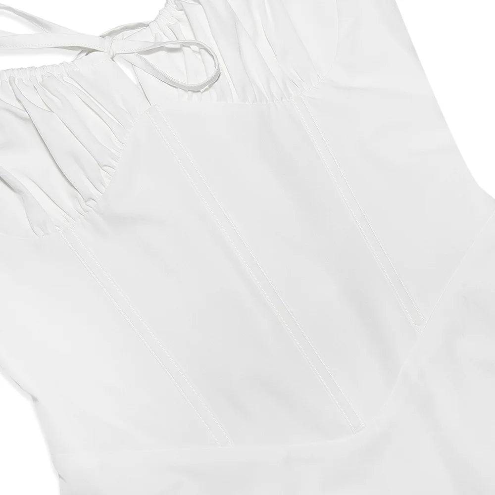 Suninheart Ein trägerloses weißes Spaghettiträger-Kleid, Mini, mit Stäbchen, elegant, zum Schnüren, Partykleider für den Urlaub, lässige Sommerkleider für Damen