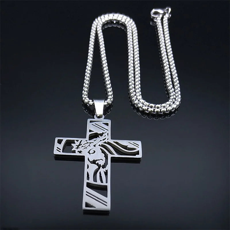 Christ Gott Kreuz Jesus Dornenkrone Kette Halskette Herren Edelstahl Kruzifix Halskette Schmuck colar masculino N7074S02