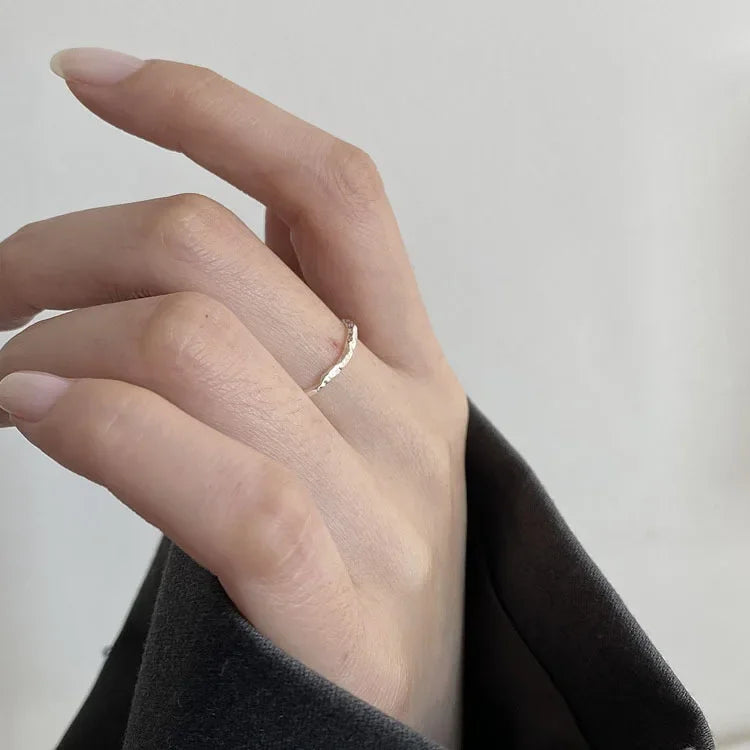 Echt 925 Sterling Silber minimalistische geometrische runde Ringe für Frauen Trendiger Edelschmuck Öffnung unregelmäßige Accessoires