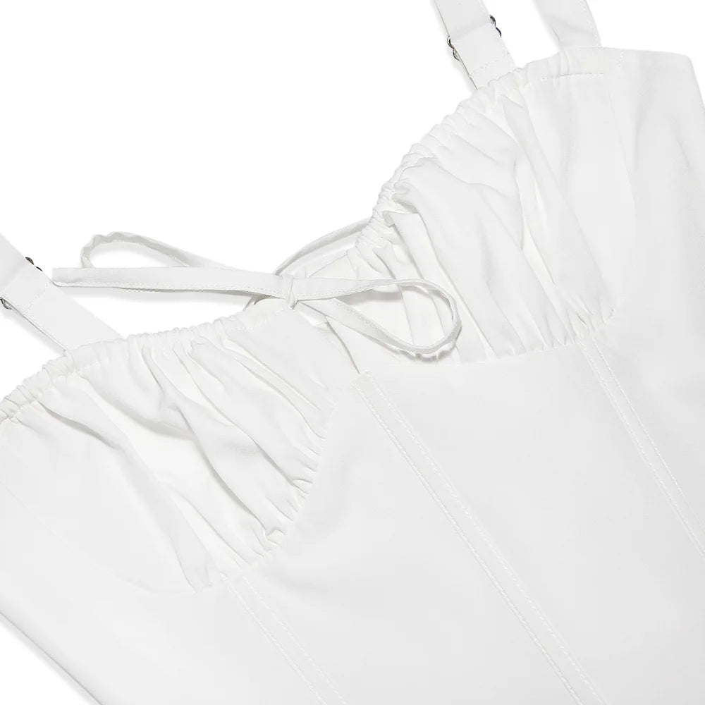 Suninheart Ein trägerloses weißes Spaghettiträger-Kleid, Mini, mit Stäbchen, elegant, zum Schnüren, Partykleider für den Urlaub, lässige Sommerkleider für Damen